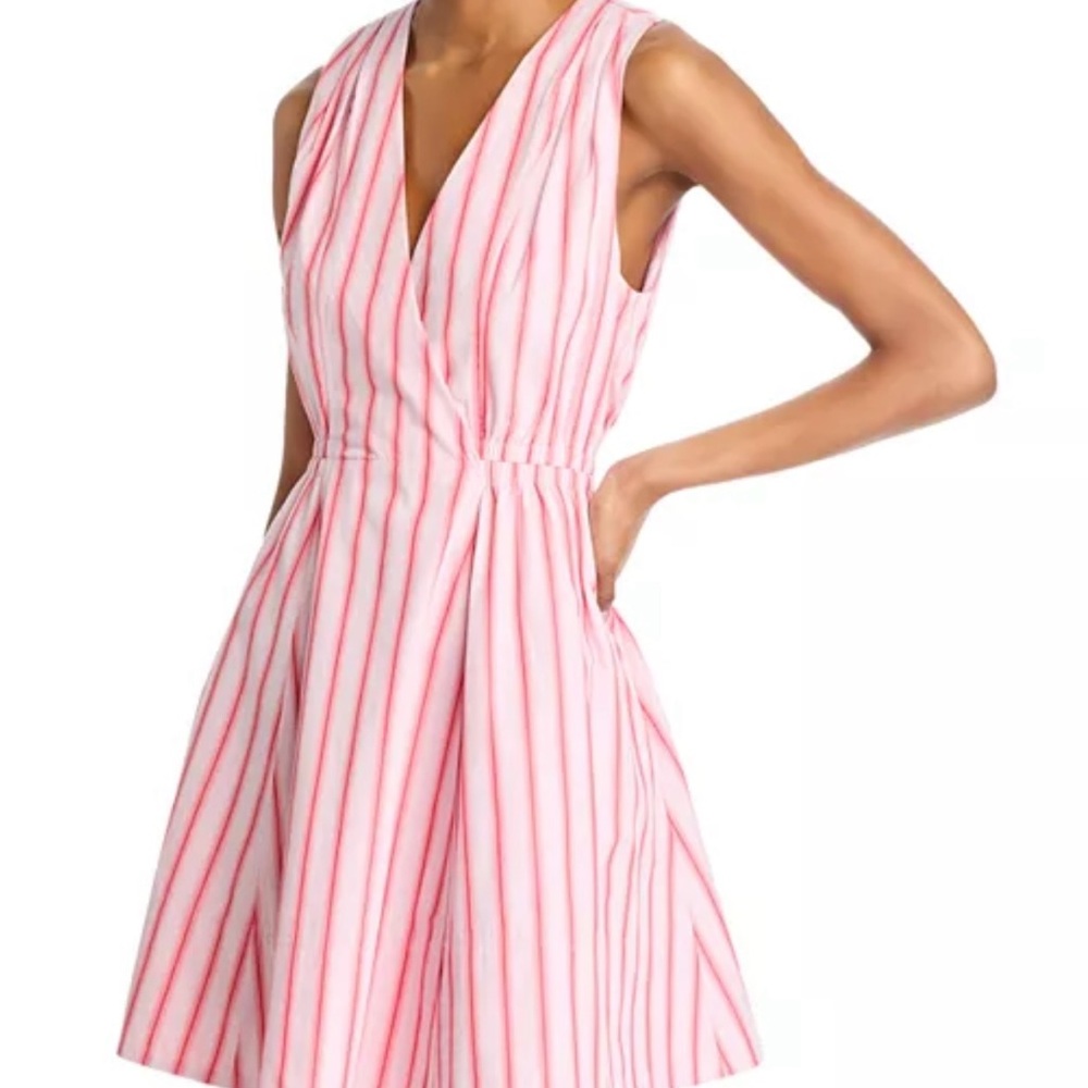 Derek Lam Tia Pink and White Striped Fit Flare Mini Dress - Benibana
